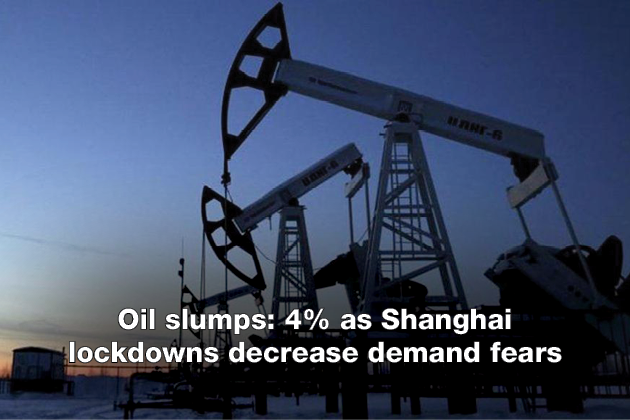 Oil Slumps: 4% As Shanghai Lockdowns Decrease Demand Fears